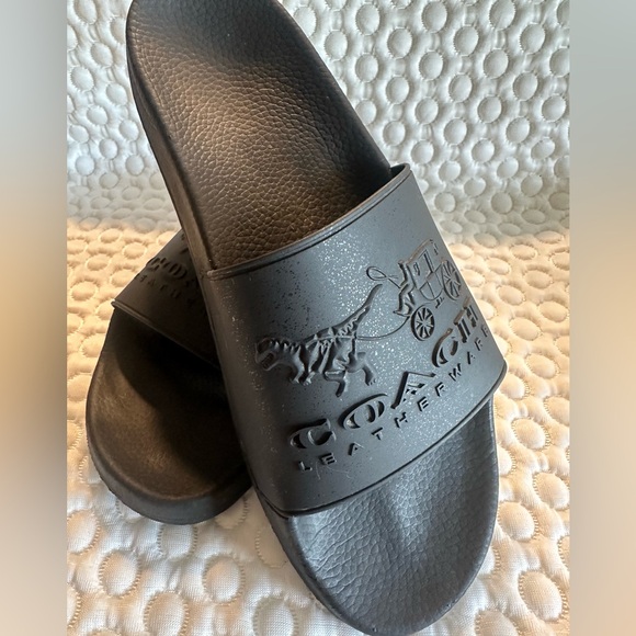 Coach Leatherware Men’s Rexy & Carriage Black Logo Slides Sandals Size 9 D - Picture 2 of 11